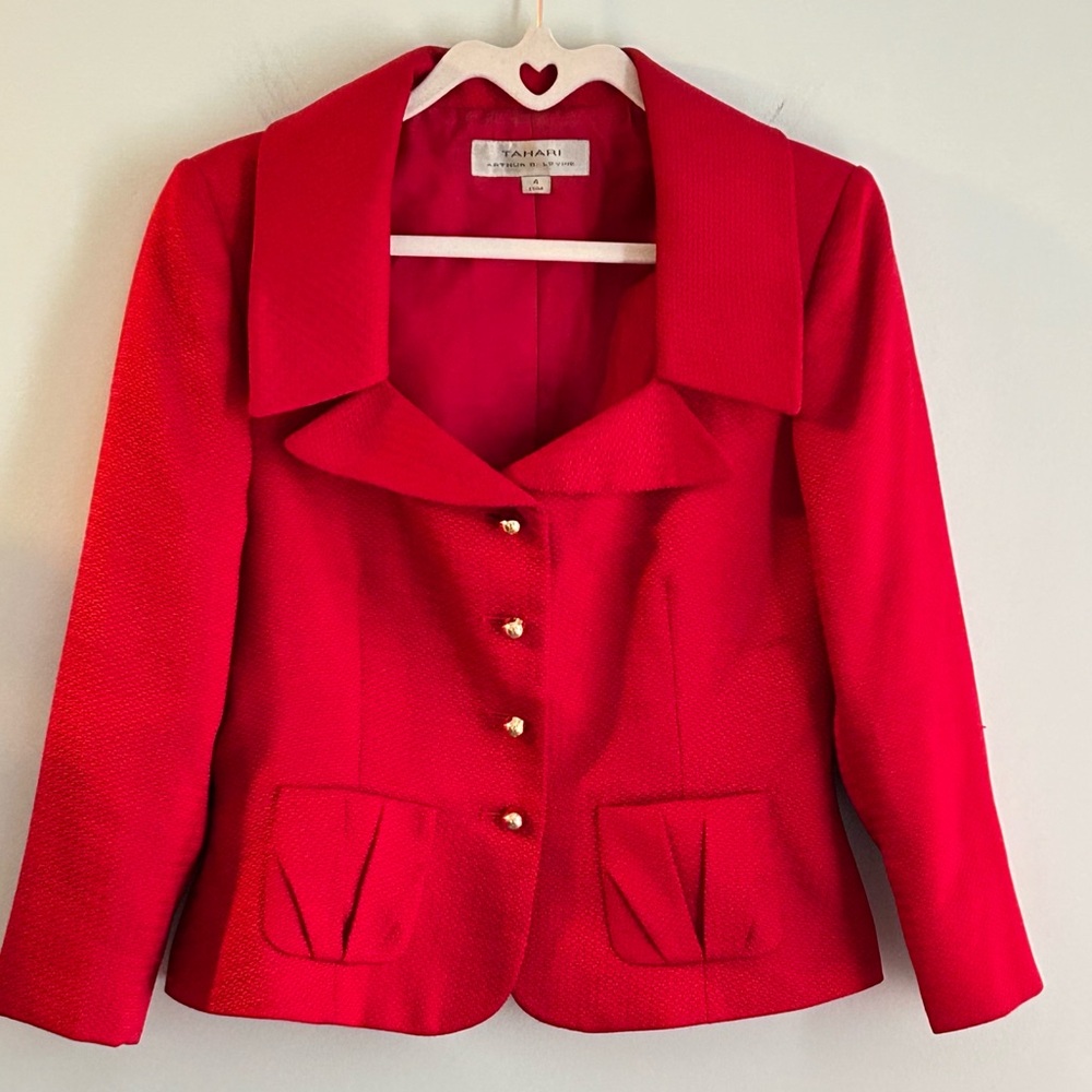 Tahari Arthur S. Levine Vintage Textured Red Button Front Blazer